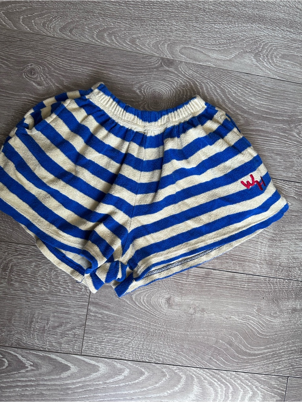 Kids Blue and Cream Striped Pull-On Terry Shorts